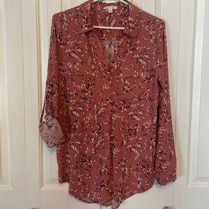 Camber & Grace Floral Roll-Sleeve Blouse Size L